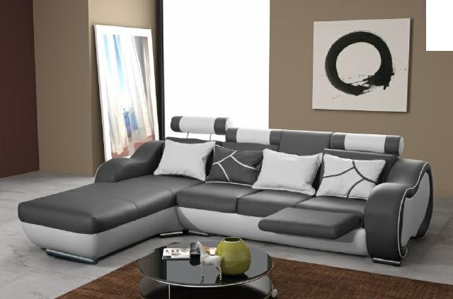 Designer Ledersofa Sofa Couch Fußstütze Barfunktion Wohnlandschaft Leder Sofort