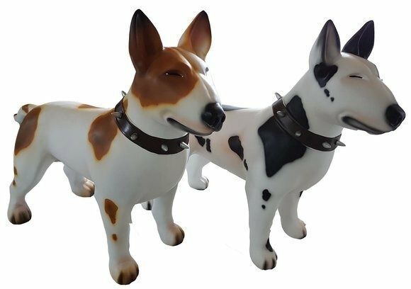 Bullterrier Kampfhund Deko Figur Statue Deko Einbruch Schutz scheuch