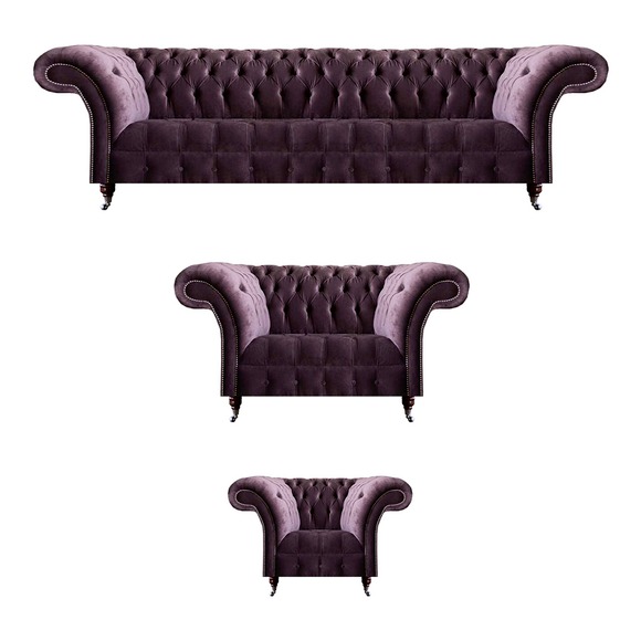 Exklusive Lila Chesterfield Wohnzimmer Polstergarnitur Designer Couchen