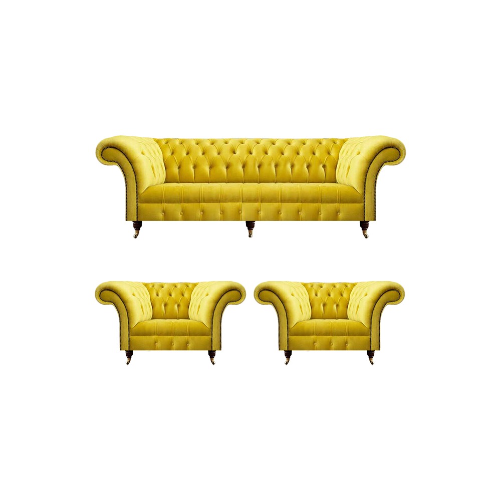 Luxuriöse Gelbe Chesterfield Garnitur Sofas Designer Wohnzimmer Couchen