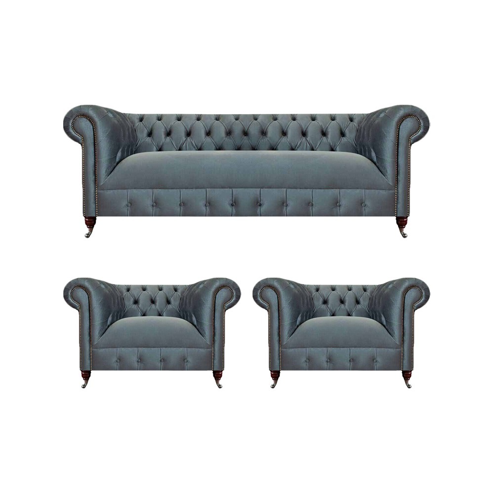 Graue Chesterfield Möbel Sitzsofas Designer Sessel Wohnzimmer Möbel 3tlg