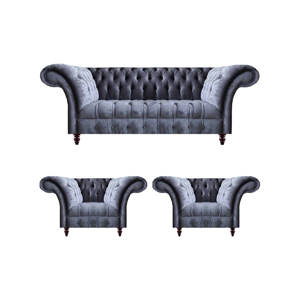 Exklusive Graue Chesterfield Sitzmöbel Designer Einrichtung Sessel 3-er