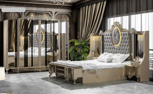 Luxus Schlafzimmer Garnitur 3tlg – Klassisches Design in Beige SOFORT