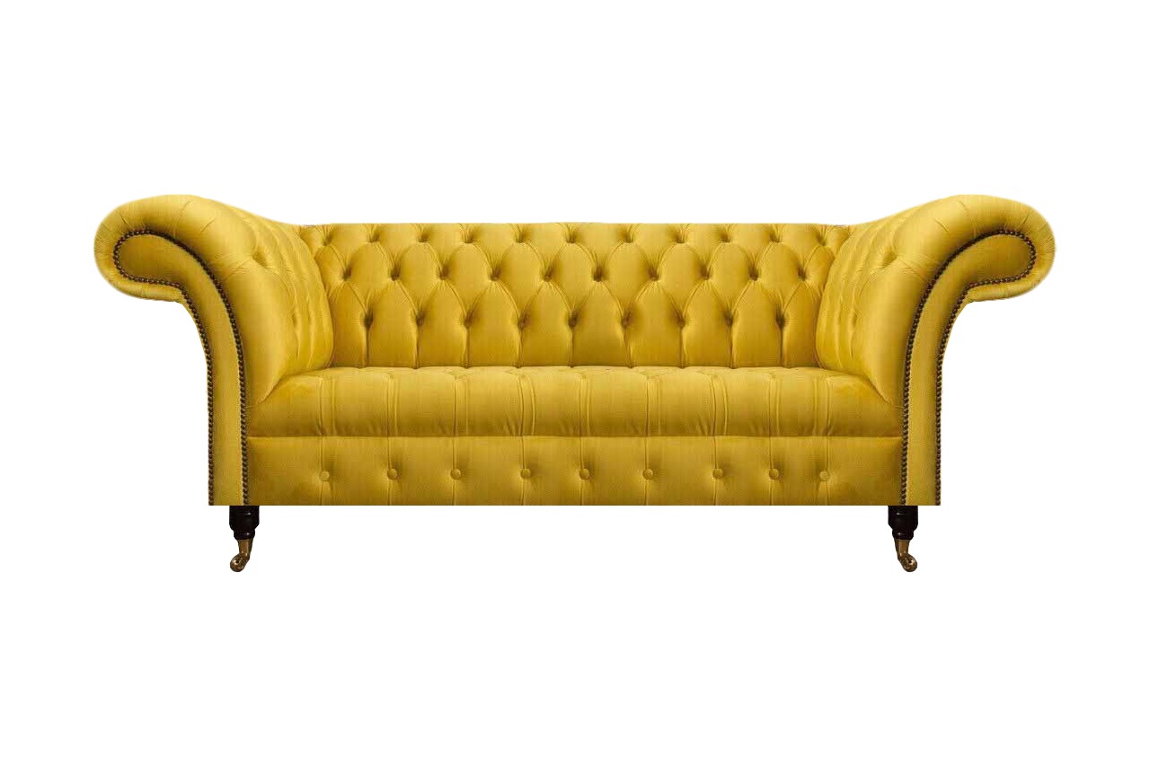 Schicke Chesterfield Gelbe Couch Wohnzimmer Dreisitzer Luxus Edle Couch