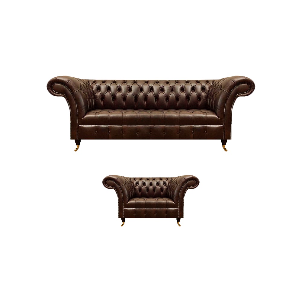 Braune Chesterfield Kunstleder Garnitur Leder Dreisitzer Designer Sessel