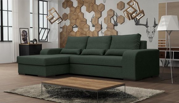 Designer Wohnlandschaft L-Form / Ecksofa Bettfunktion + Bettkasten Extra  Klasse Modern Stil Textil Stoff Grau Polster Eck Sofa Couch Schlaffunktion  Schlafsofa bei