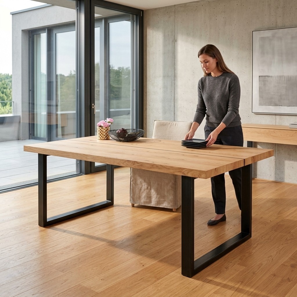 Exklusiver Holztisch mit Metallgestell