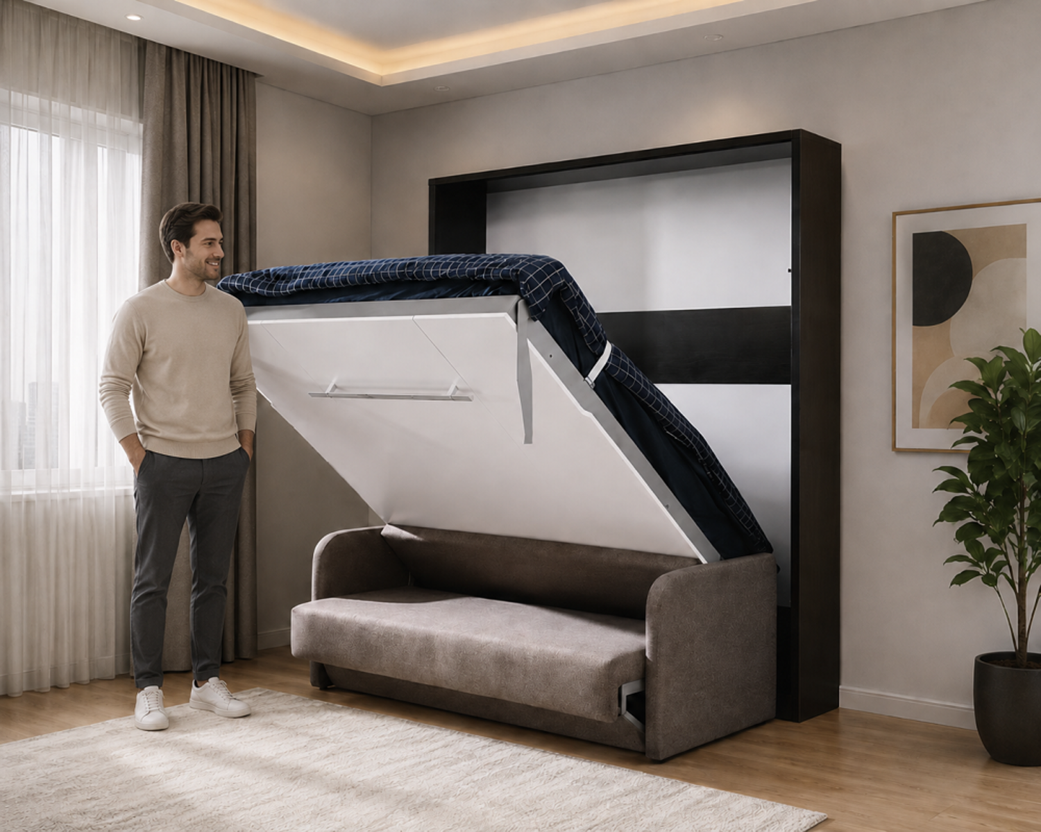Bett | Kleiderschrank | Polstersofa | neues Sofa im Zimmer