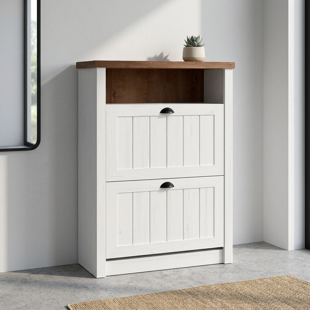 Schuhschrank 2 Fächer Weiß