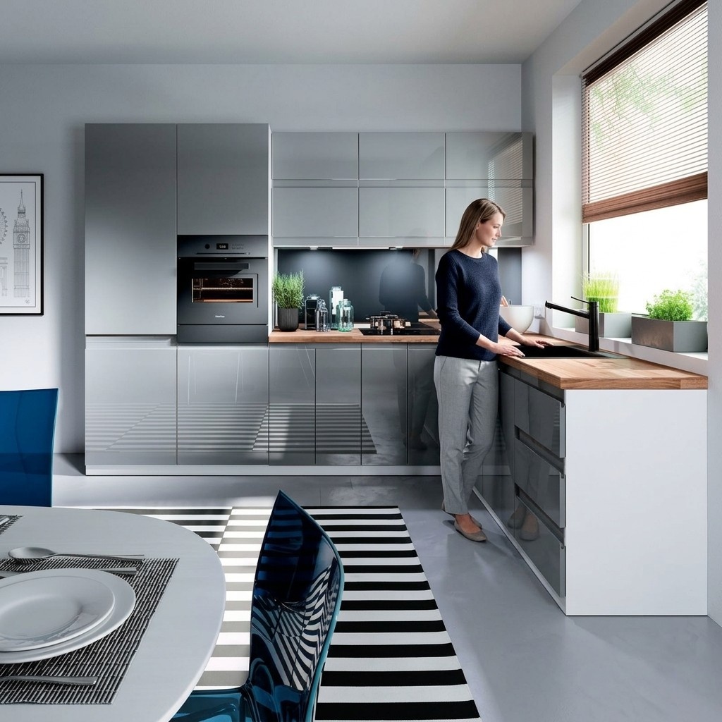 L Zeile Küchen Schrank Design Möbel Maßfertigung Küchenzeile Grau