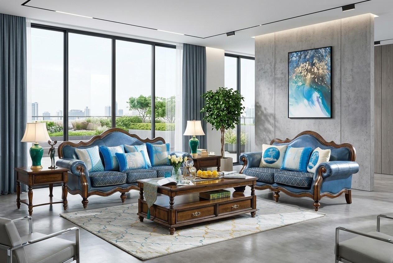 Sofagarnitur 3+2 | Blaue Sofas