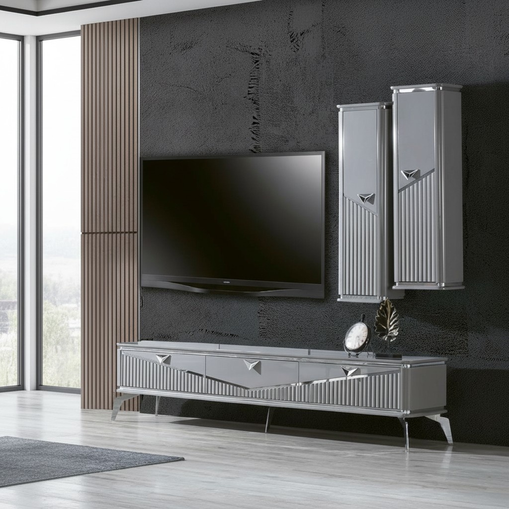 Sideboard tv Ständer Wohnwand Grau