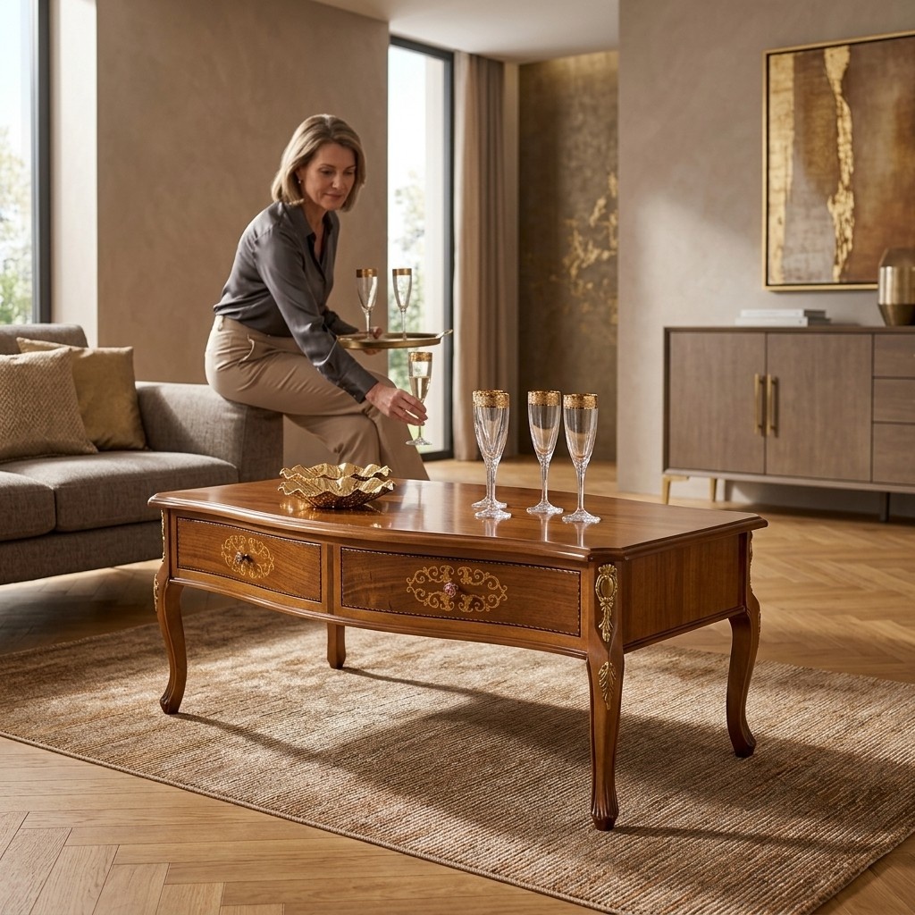 Funktionaler Klassischer Brauner Holz Couchtisch