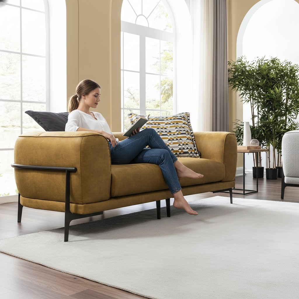 Zweisitzer Sofa Modern Gelb Kunstleder Couch