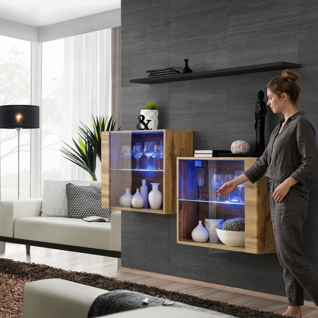 Luxus Moderne Wohnwand, 130 cm, 3tlg. Set