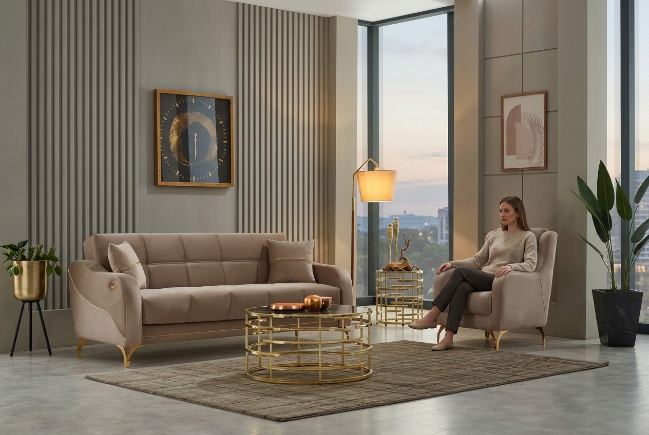 Beige Sofagarnitur 2tlg