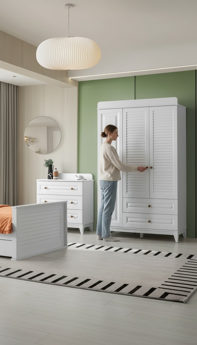 Elegantes Set mit Kleiderschrank und Kommode in Weiß
