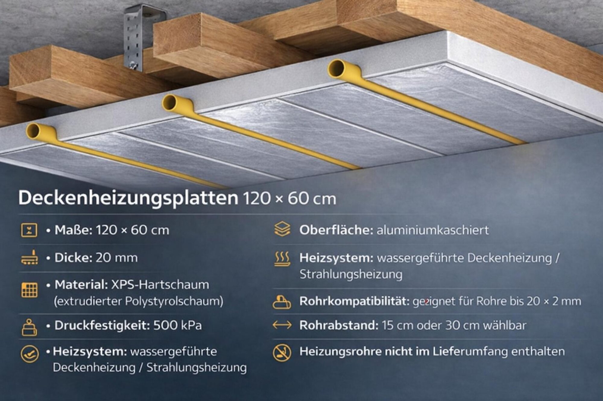 XPS Deckenheizung Systemplatte 120x60 cm mit Aluminiumfolie