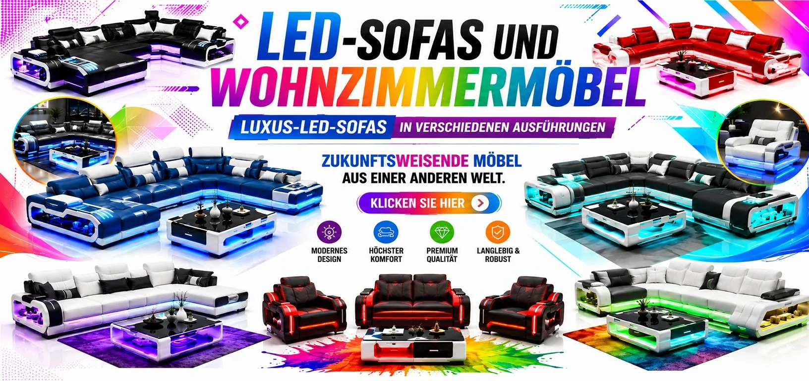 LED Sofas und Wohnzimmermoebel: Moderne Sofas mit Beleuchtung von jvmoebel