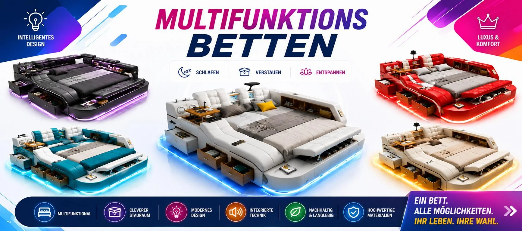 Multifunktionale Betten: Raumsparbetten fuer das Schlafzimmer - jvmoebel