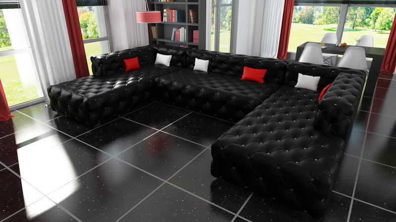 Designer Chesterfield XXL Wohnlandschaft Kristalle Textil Leder Sofa