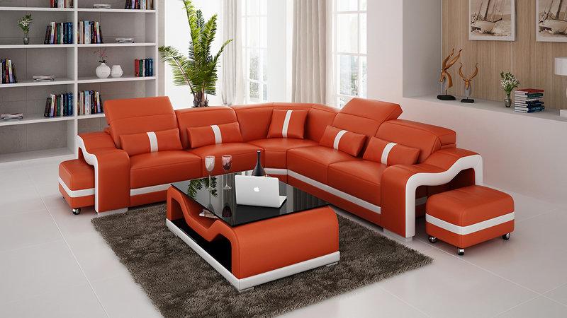 Design Sofa Couch Polster Eck Garnitur Ledersofa Ecksofa Wohnlandschaft Orange 