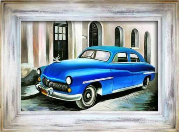 Oldtimer Auto Ölbild Bild Bilder Gemälde Ölbilder Mit Rahmen 86X116CM