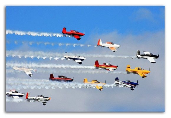 Kunst Bild Bilder Gemälde Formation Flugzeuge Luft Show Neu G93538