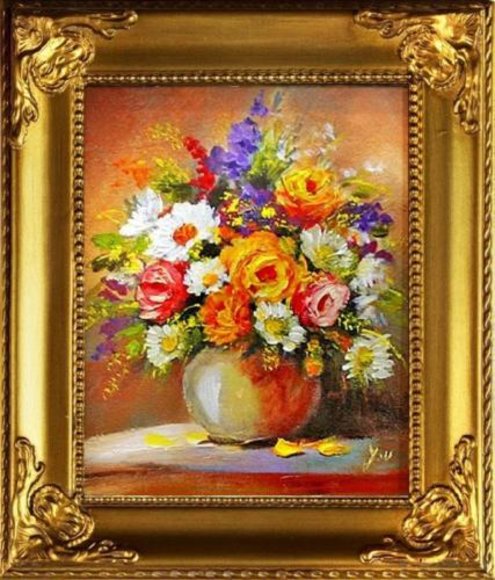 Blumenstrauß Blumen Vase Gemälde Ölgemälde Bilder Bild Ölbild Mit Rahmen G04331 