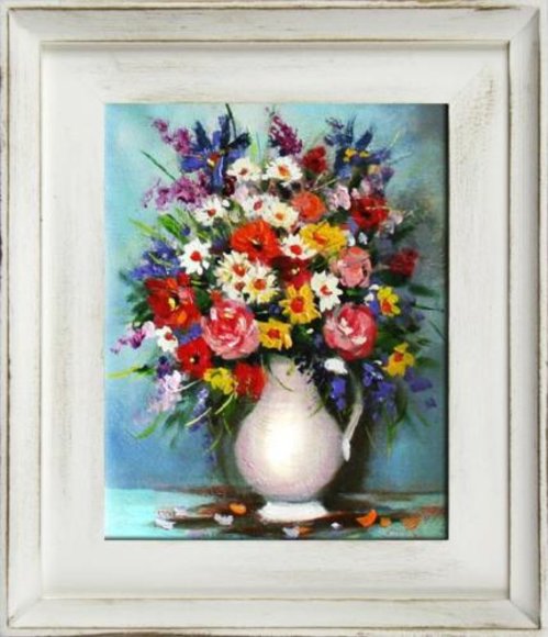 Blumenstrauß Blumen Vase Gemälde Ölgemälde Bilder Bild Ölbild Mit Rahmen