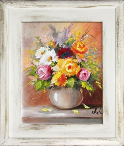 Blumenstrauß Blumen Vase Gemälde Ölgemälde Bilder Bild Ölbild Mit Rahmen G03800 