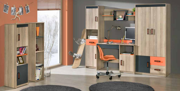 4tlg. Büro Set Garnitur Möbel Schreibtisch Tisch Kommode Schrank Regal