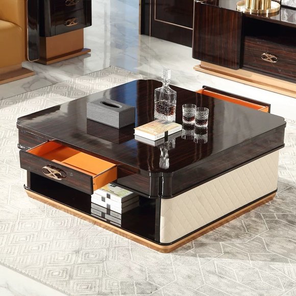 Designertisch Couchtisch Holztisch mit 2 Schubladen Wohnzimmertisch Sofatisch DE