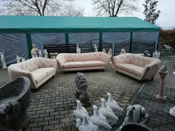 Chesterfield 3 + 2 + 2 Sitzer Sofa Garnitur Couch Textil Stoff in Beige