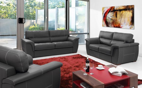 Leder Design Couch Polster Sitz Garnitur Sofa Garnituren 2+1 Leder Set