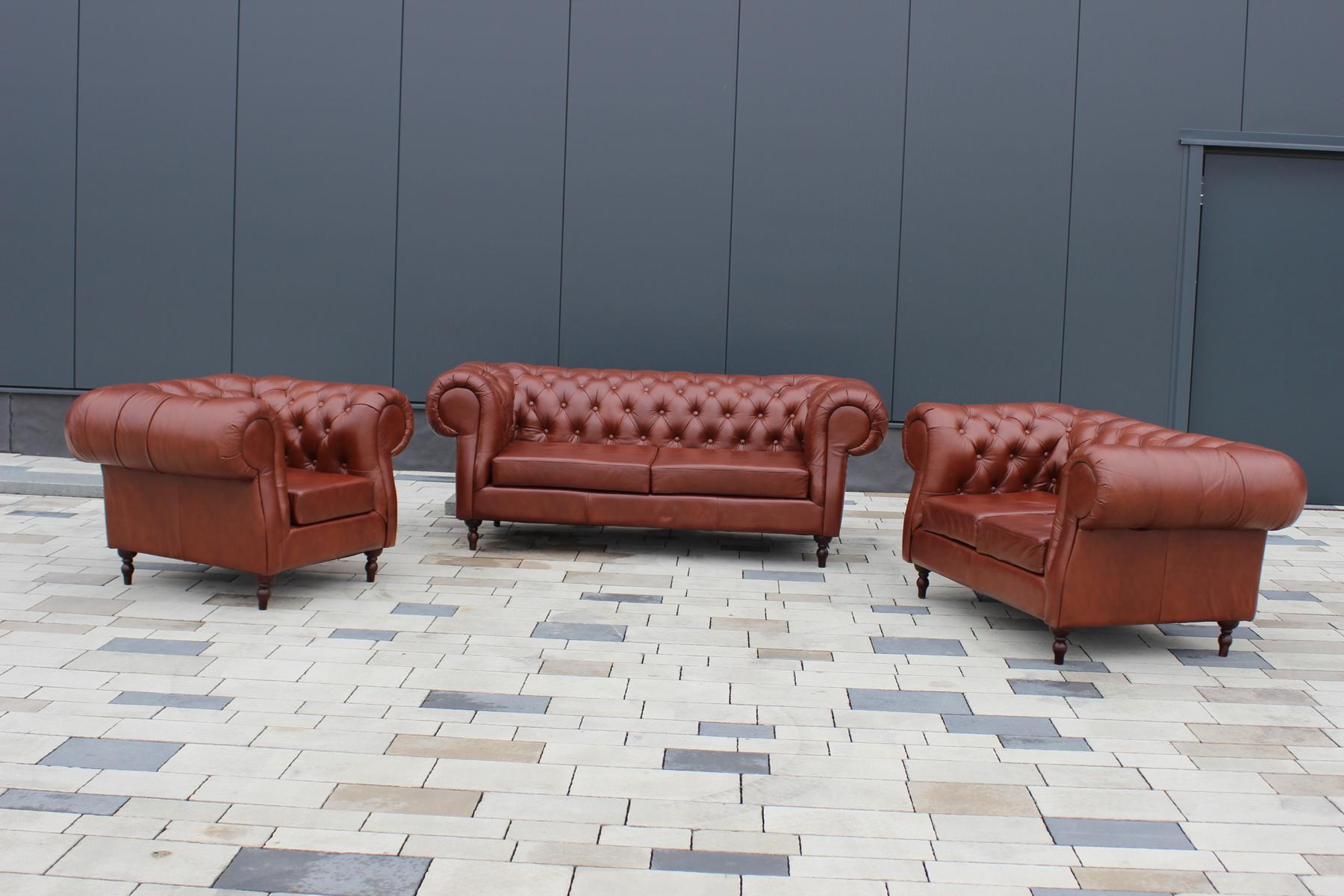 Chesterfield Ledersofa Sofagarnitur 3+2+1 Sitzer Sofa Set Garnitur Couch Sofort