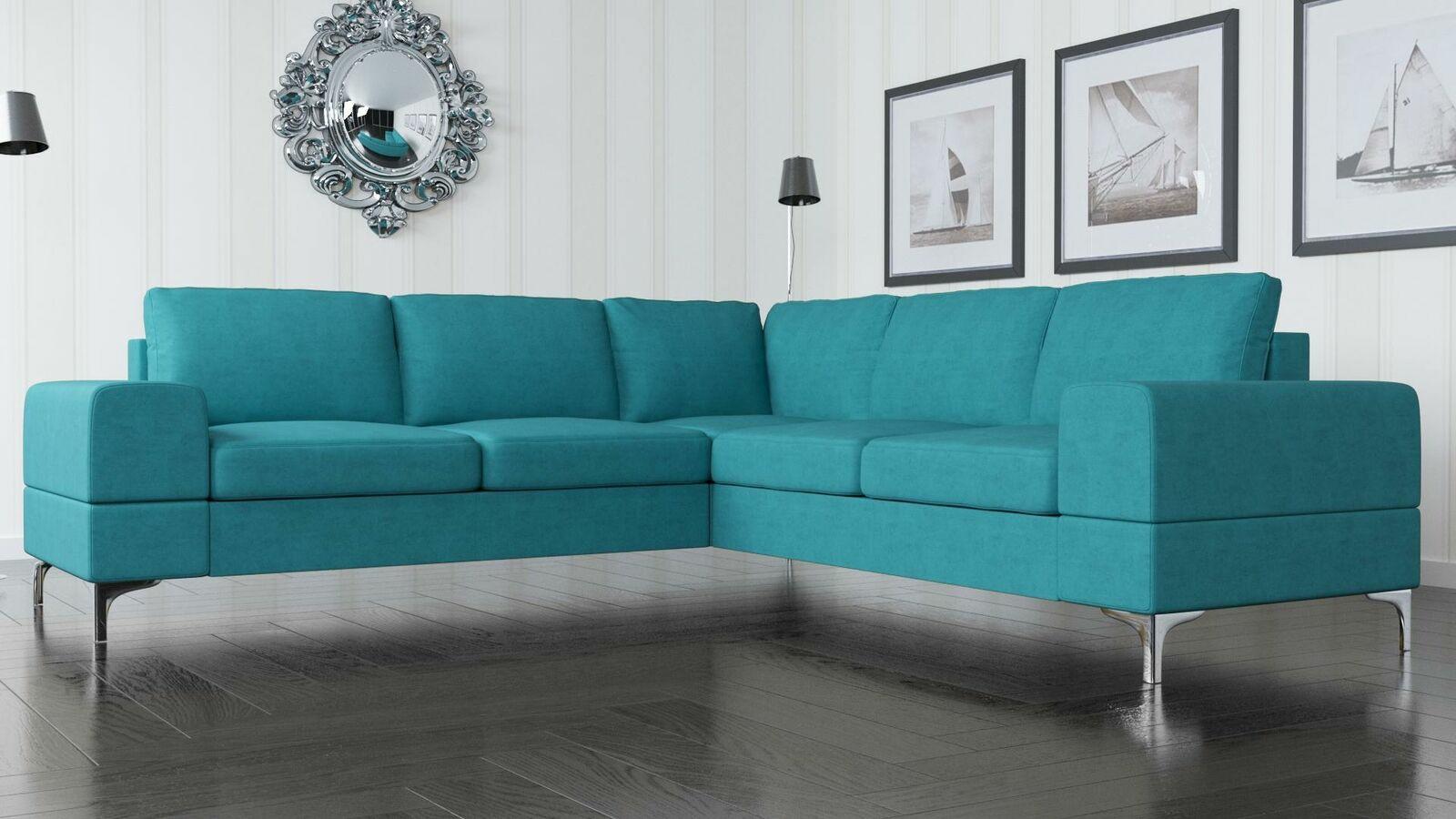 Couch Ecksofa Textil Wohnzimmer Design Modern L Form Türkis Möbel Luxus  Sofas
