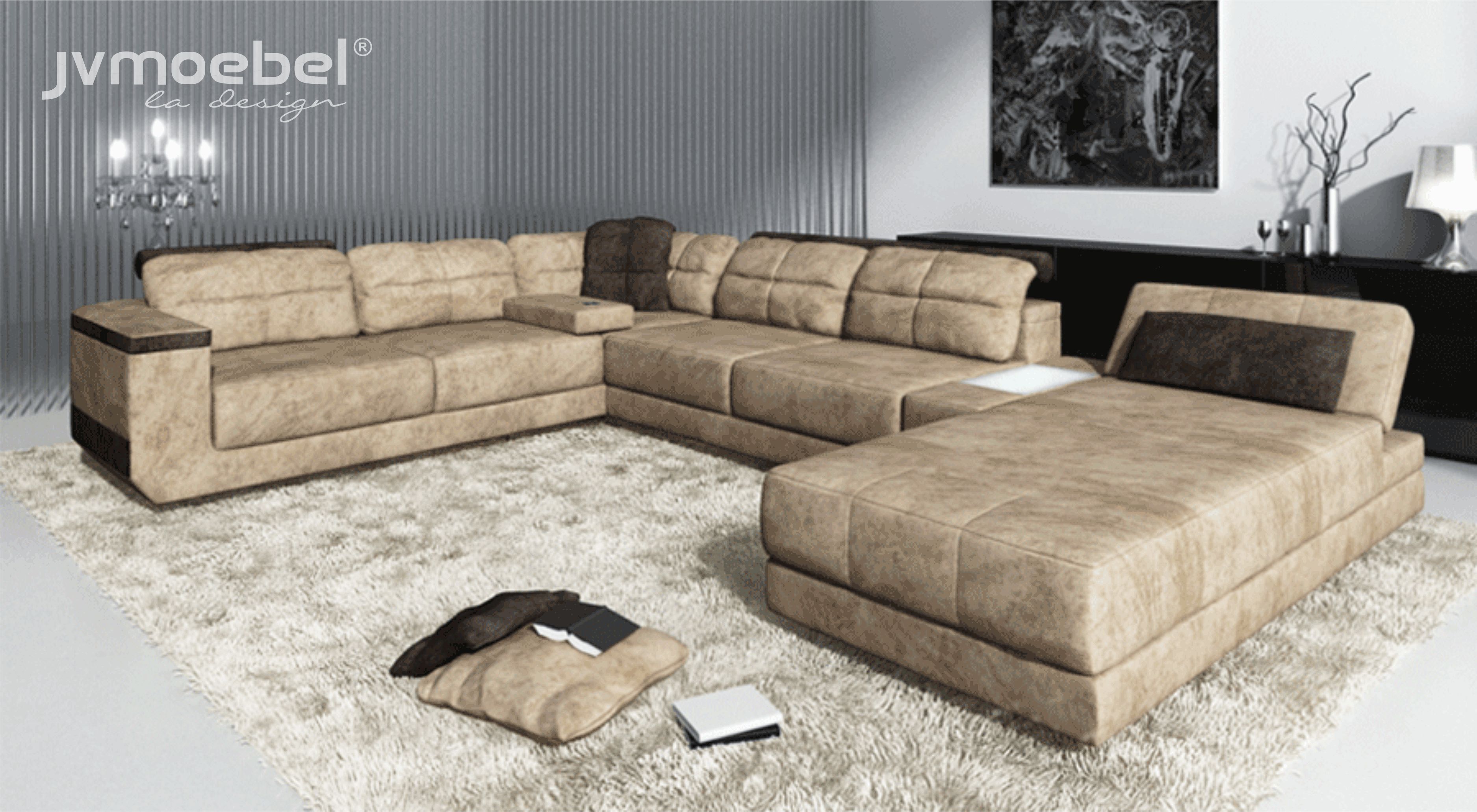 Ledersofa Sofa Ecksofa U Form Couch Wohnlandschaft Designer Sitz Ecke LEONARDO-G 