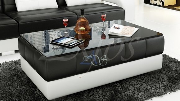 Design Luxus Tisch Lounge Sofa Couch Polster Tisch Leder Schwarz Glas SL26 NEU! 